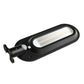 Black solar street lamp with glowing oval LED diffuser light head