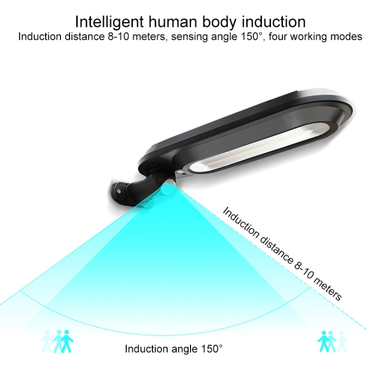 Black solar street lamp head with front motion sensor area and oval LED panel
