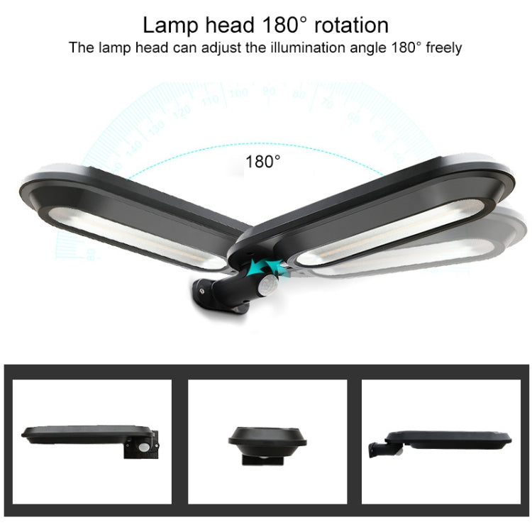 Black solar street lamp with adjustable rotating 180° lamp head and oval LEDs