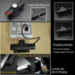 Black outdoor LED headlamp with charging port and lit charging indicator on handle