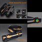 Black headlamp with one-click control switch, green lens accents, and elastic strap
