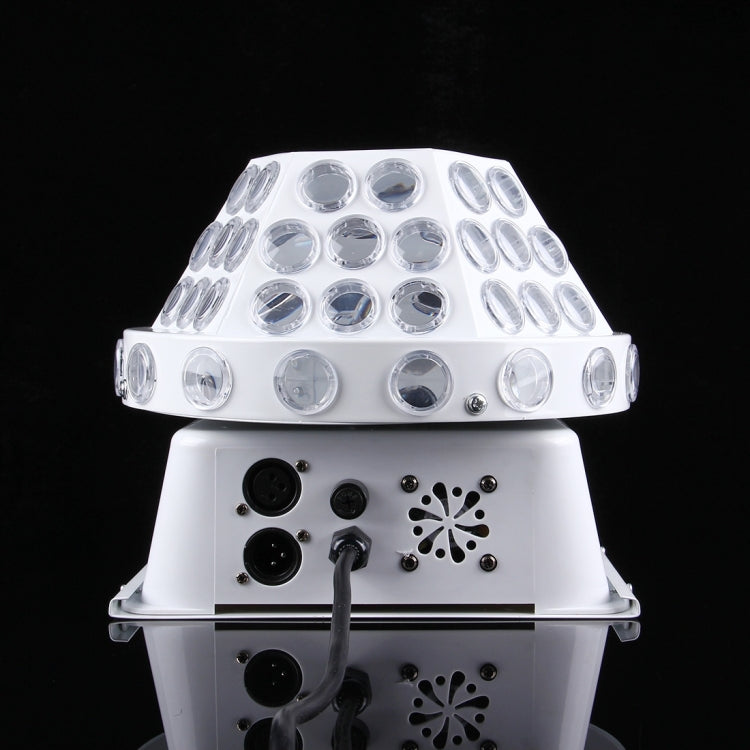 White LED stage light fixture rear panel with audio/DMX ports and cooling vents