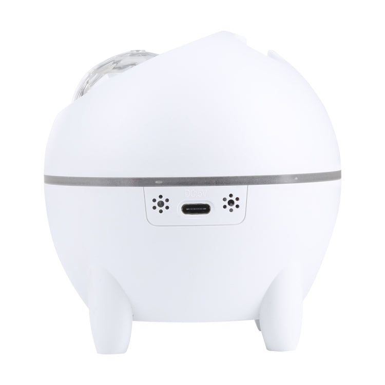 White LED star projector with USB port and speaker grille on front panel