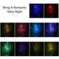 USB star projector LED casting multicolor starry sky patterns; projector visible below