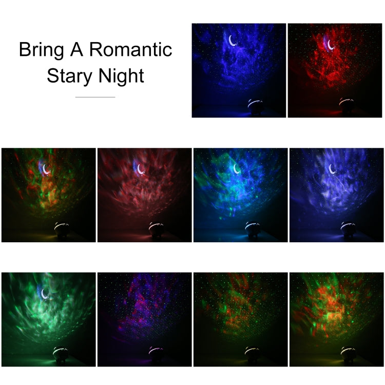 USB star projector LED casting multicolor starry sky patterns; projector visible below