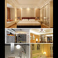 Glowing LED bulb in a ceiling light fixture, warm white SMD corn bulb