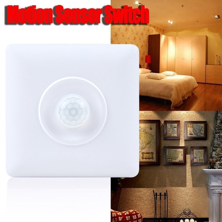 White square motion sensor switch with circular detection lens