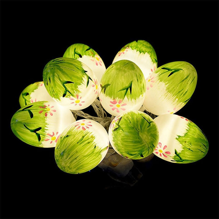 Green-and-white LED Easter egg string lights with clustered bulbs