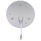 Metal back plate of round LED ceiling lamp with screws and white cable
