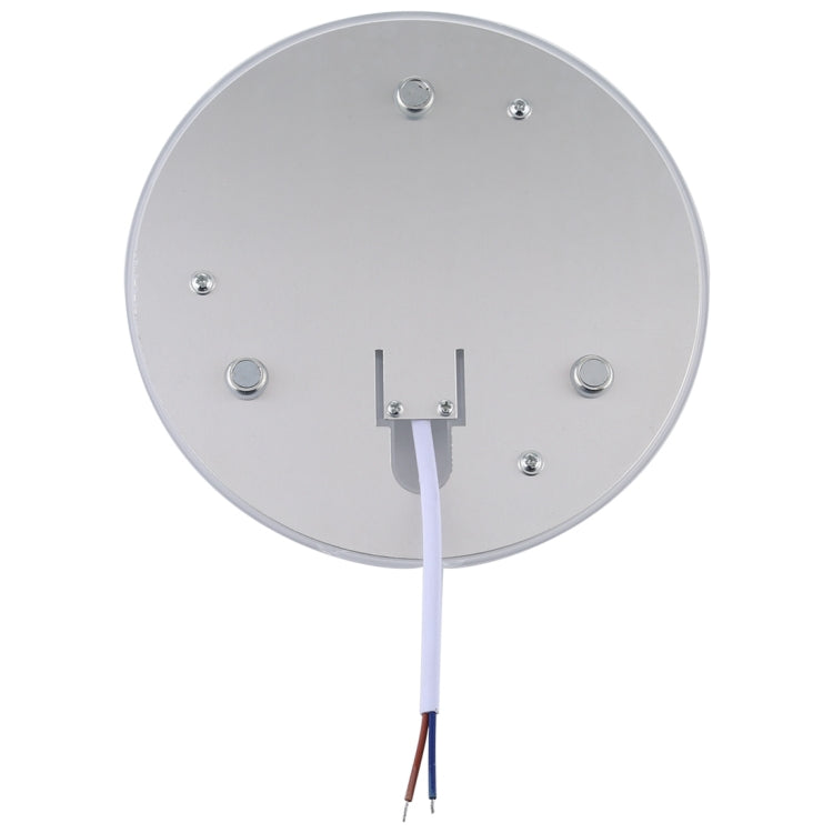 Metal back plate of round LED ceiling lamp with screws and white cable