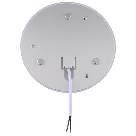 Metal back plate of round LED ceiling lamp with screws and white cable