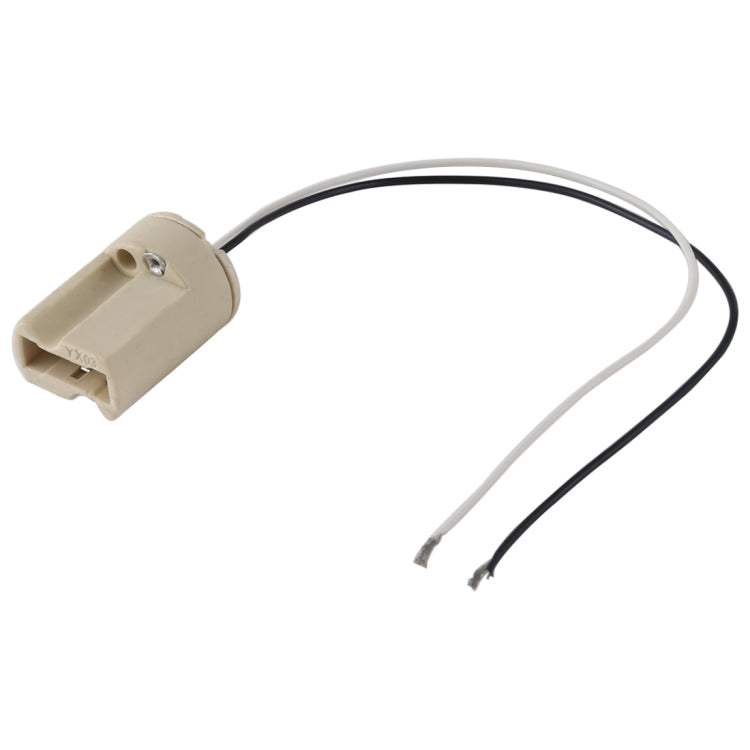 G9 ceramic lamp holder socket with beige body and exposed black/white wire ends