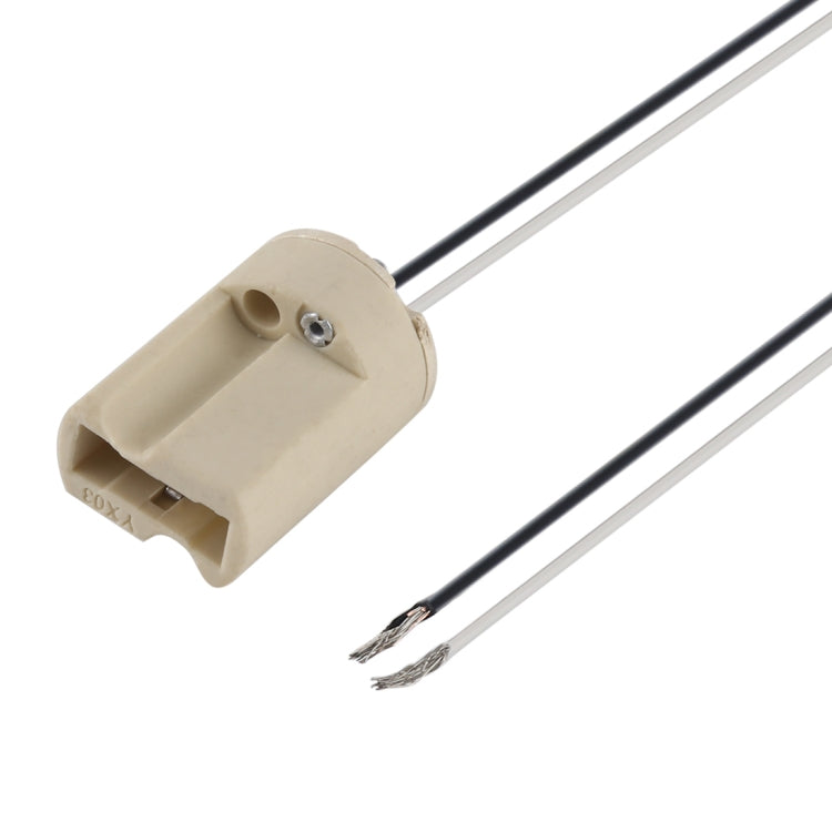 Beige G9 ceramic lamp socket with mounting hole and stripped black/white wires