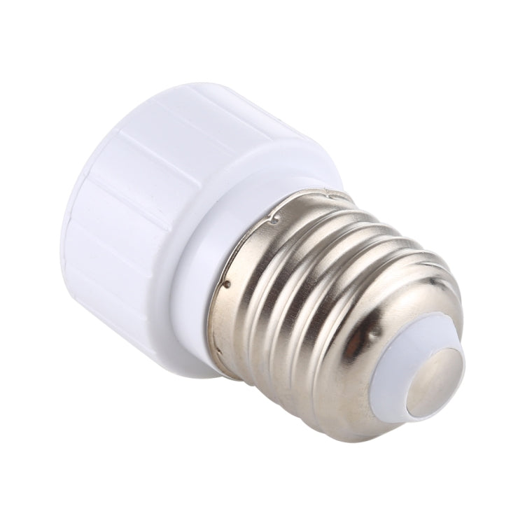 E27 to GU10 lamp adapter with white end cap and exposed metal screw threads