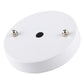 White circular ceiling lamp base plate with central opening and two mounting studs