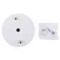 White round ceiling lamp base plate with central hole, three studs, and hardware bag