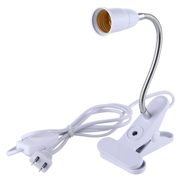 E27 clip lamp holder with flexible neck, white housing and US plug cord