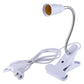 E27 clip lamp holder with flexible neck, white clamp and inline switch, US plug