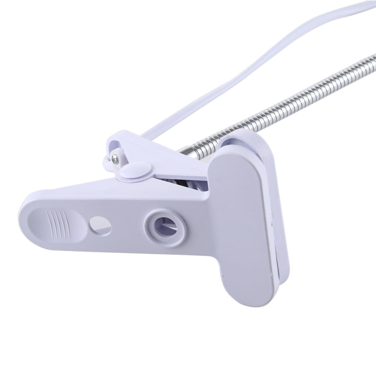 E27 clip lamp holder with white spring clip and flexible metal neck