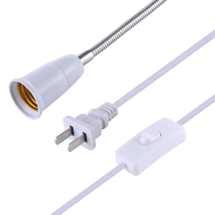 E27 lamp socket holder with white cord switch and US plug, flexible metal neck