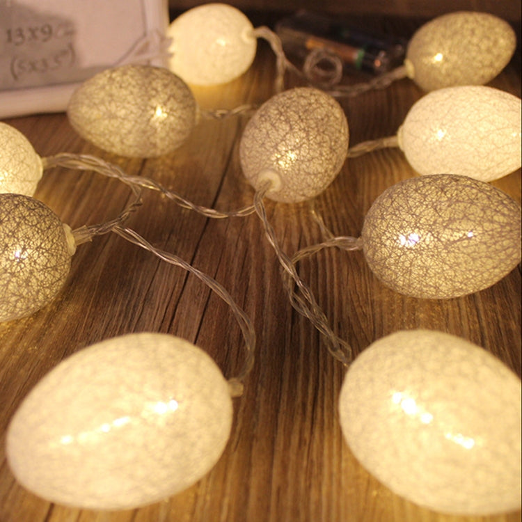 Battery-powered egg light string with warm white cotton thread globe bulbs