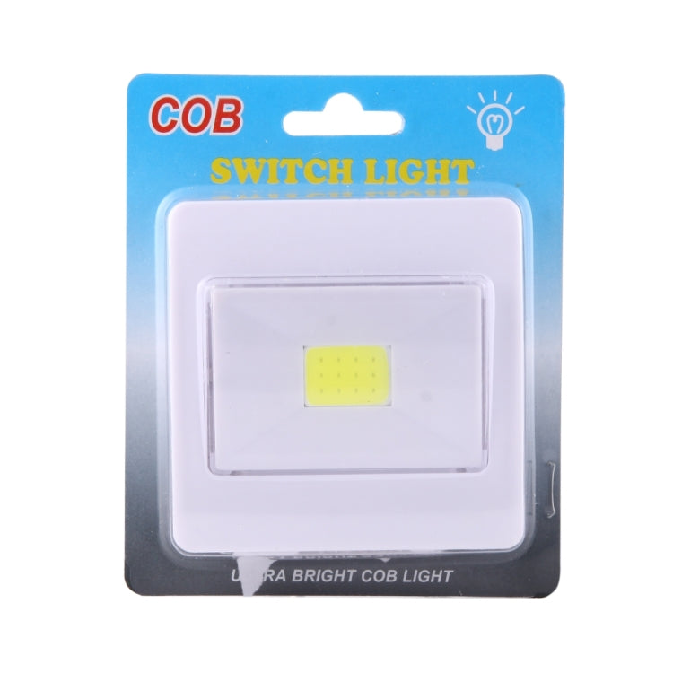 Packaged COB rectangle switch light showing white body and yellow LED panel