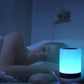 Blue glowing wood-grain touch night light for bedside atmosphere