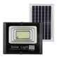 Solar LED flood light with solar panel, black housing and rectangular LED light module