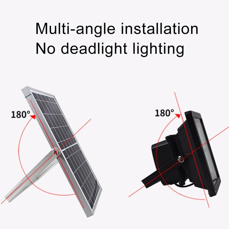 Solar LED flood light tilt angle diagram for multi-angle installation, up to 180°
