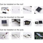 Solar LED flood light mounting options for roof, wall, and pole installations