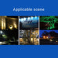 Solar LED flood lights illuminating outdoor areas like trees, paths, and buildings at night