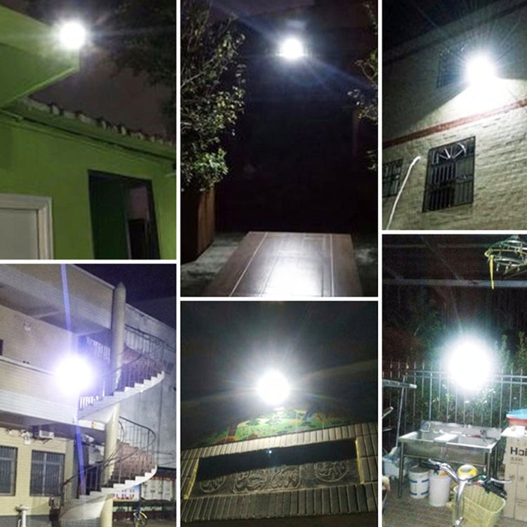 Solar LED flood lights with bright illumination on exterior steps, walls, and yard