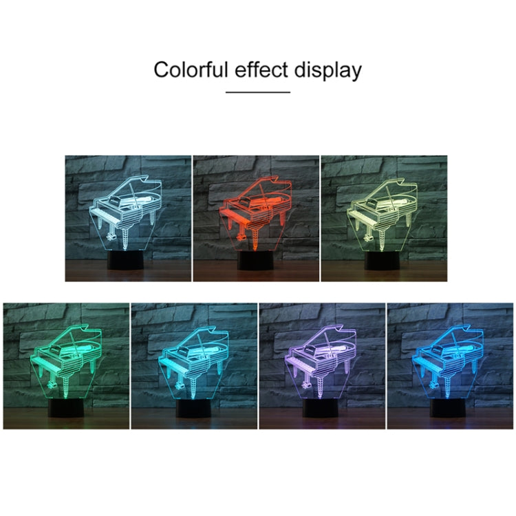 Piano-shaped 3D LED lamp showing multi-color glow effects across different panels