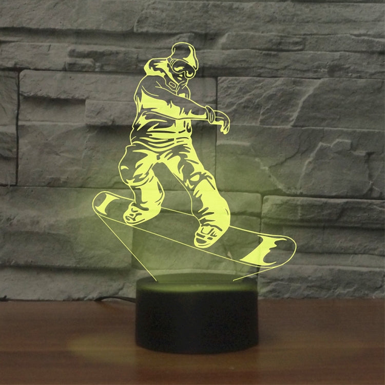 Skateboarder LED table lamp with neon yellow-green glow and black base
