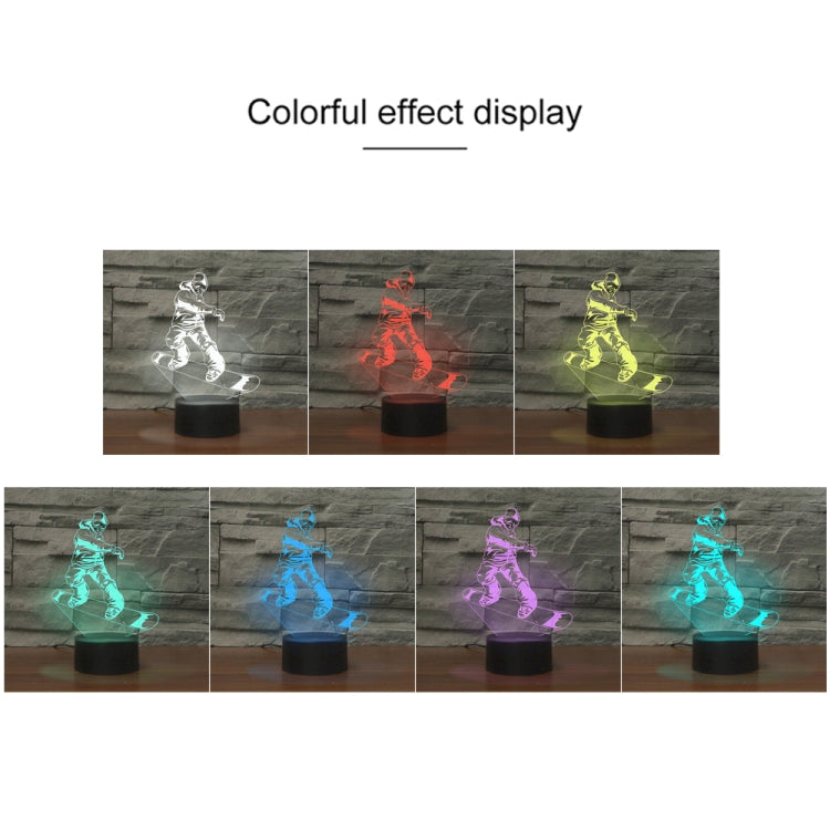 Color-changing skateboarder LED table lamp with multiple light colors on black base