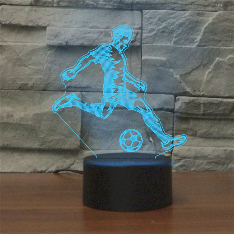Blue-outlined football player 3D LED night light on black cylinder base