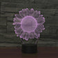 Purple sunflower 3D LED night light with black base and stand