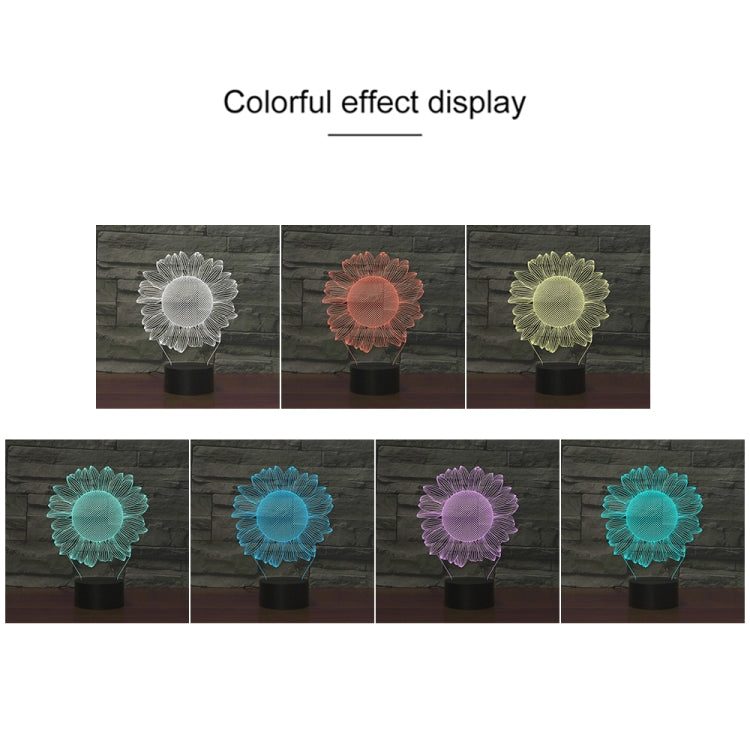 Sunflower 3D LED night light with multiple color glow options on black base