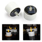 Two white LED candle night lights with dark solar panel tops and clear flame caps