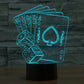 Poker-style neon desk lamp with glowing blue playing card outlines on black base