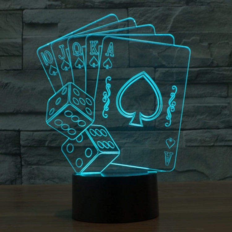 Poker-style neon desk lamp with glowing blue playing card outlines on black base