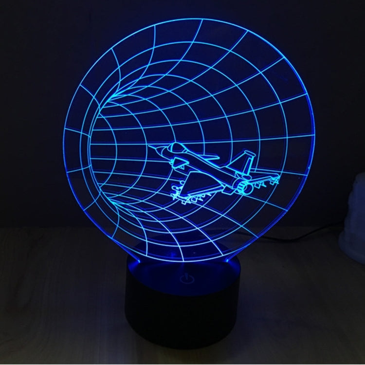 Time machine style desk lamp with blue grid globe and airplane light on black base
