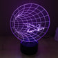 Time machine style desk lamp with purple grid globe and airplane light on black base