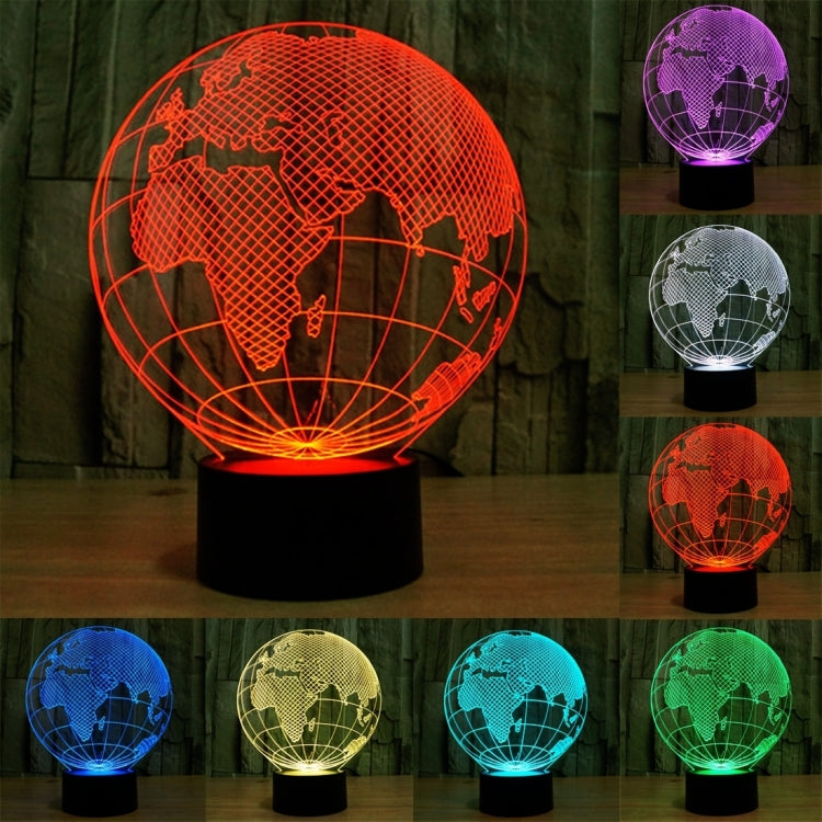 Color-changing globe desk lamp with wireframe world map on a black base
