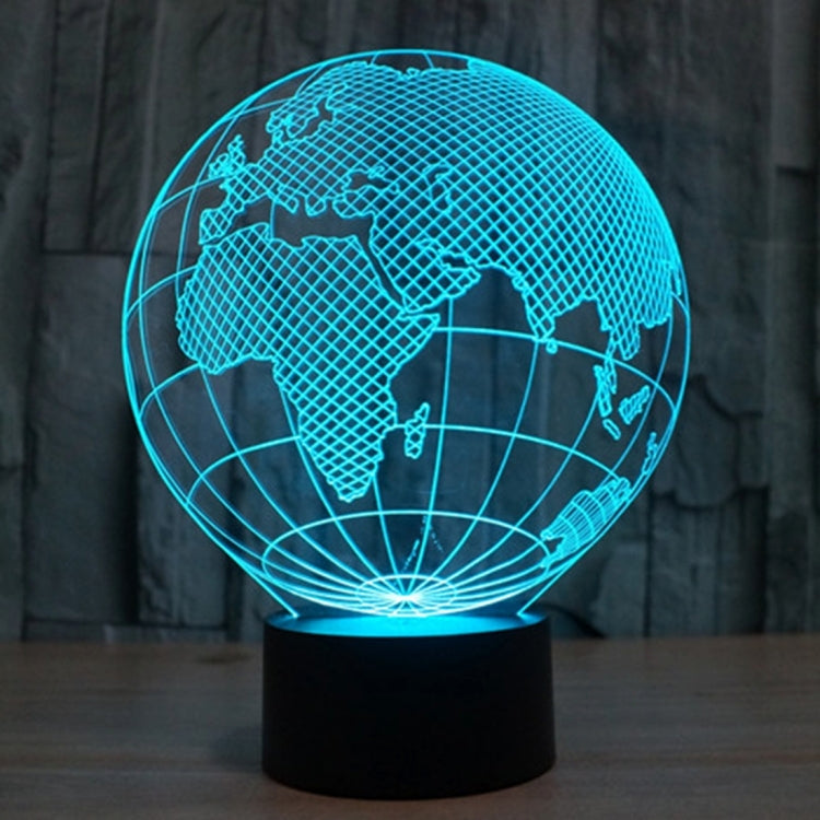 Globe desk lamp night light with world map, blue LED glow and black base