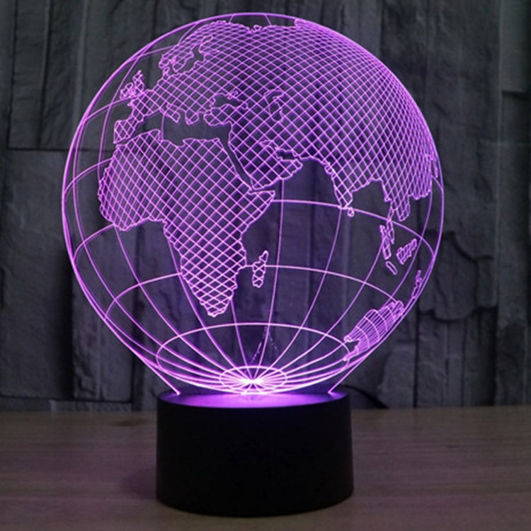 Globe desk lamp night light with world map, purple LED glow and black base