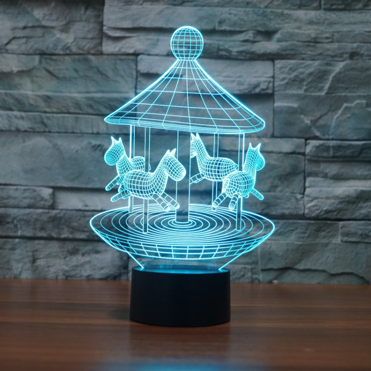 Rechargeable 3D LED night light with glowing blue carousel design and black base