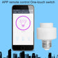 White E27 smart lamp adapter beside smartphone showing one-touch app control