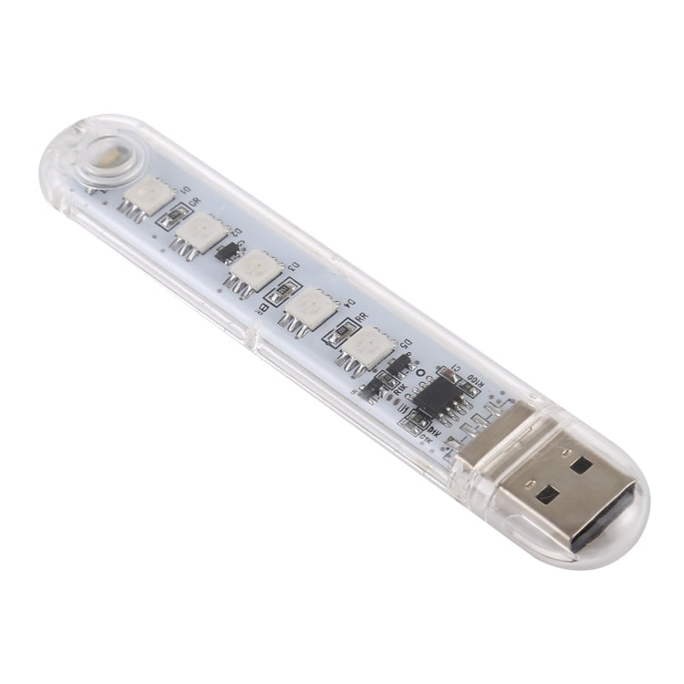 USB LED night light with transparent body and visible circuit board, side view