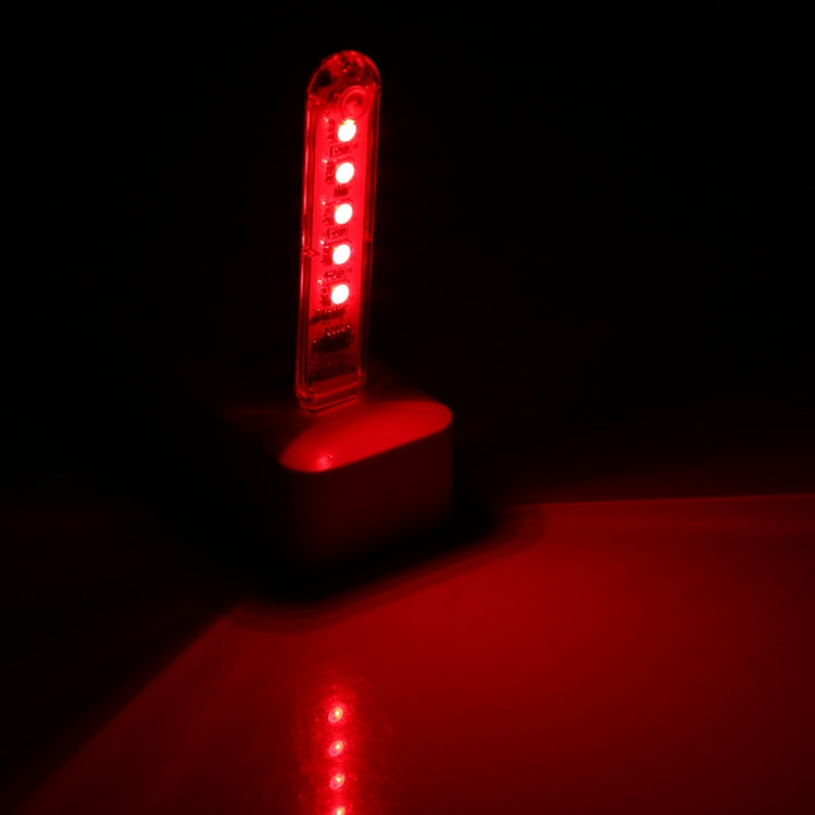 USB LED night light glowing red with 5 LEDs through clear casing